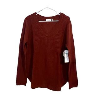 RD Style Rust Ribbed V Neck Sweater Tunic Women XL NWT Fall